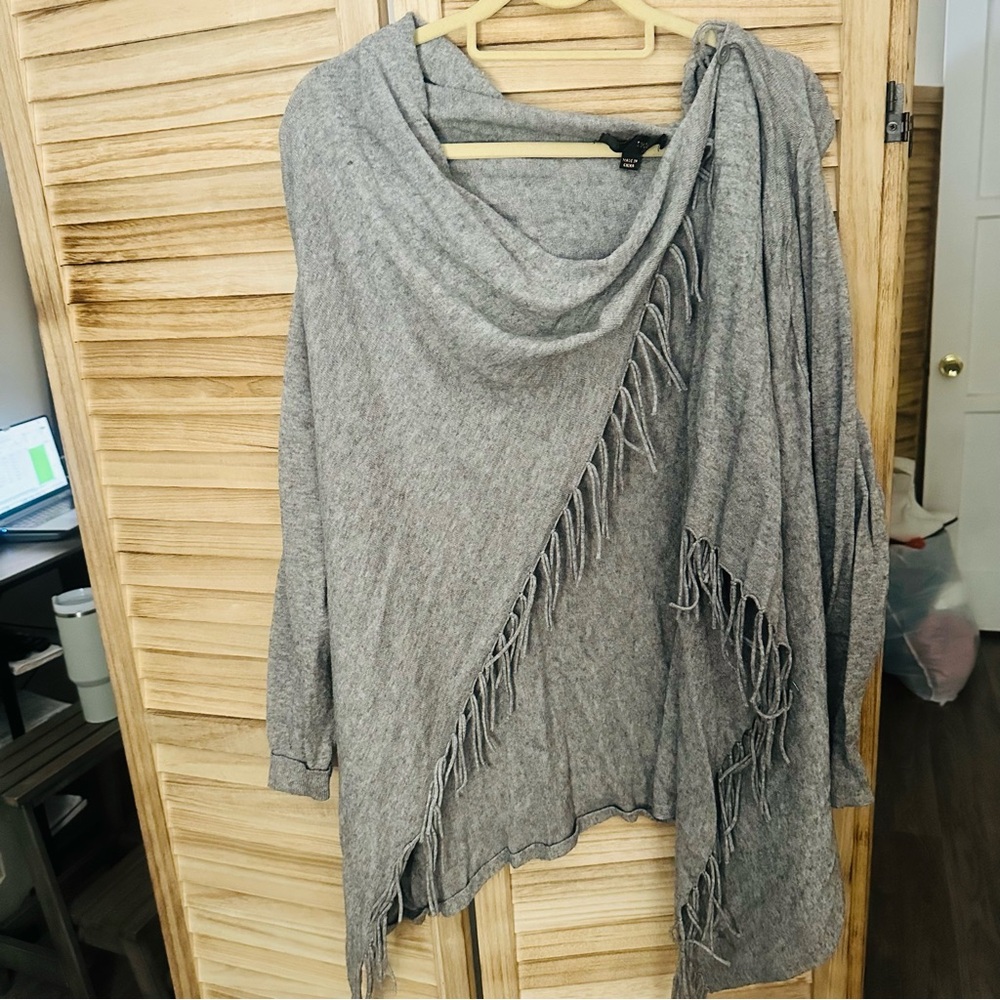 Love Tree Gray Fringed Poncho Sweater
